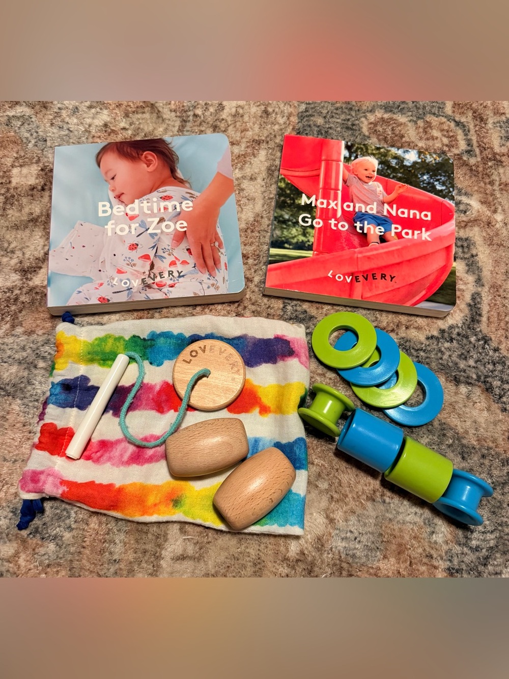LOVEVERY Books (2) and threading bead set with pouch
